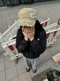 DAXUEN Oversized full-zip hoodie with starry splatter design — model photo