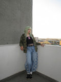 DAXUEN Light blue wide-leg balloon jeans with star print — model photo