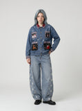 DAXUEN Light blue wide-leg balloon jeans with star print — model photo