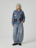 DAXUEN Light blue wide-leg balloon jeans with star print — model photo