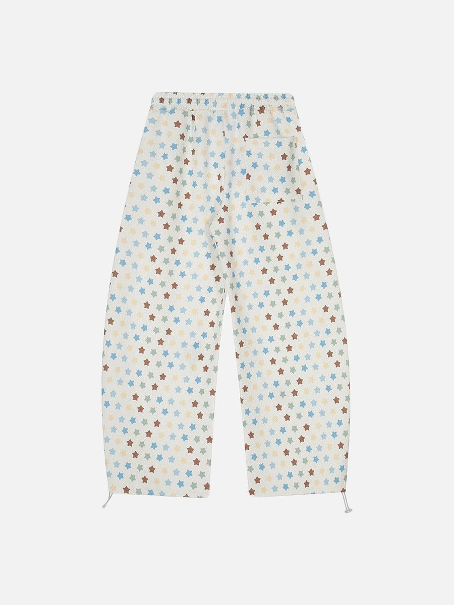 DAXUEN Cream wide-leg pants with star print and embroidery