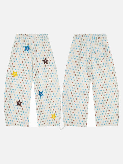 DAXUEN Cream wide-leg pants with star print and embroidery