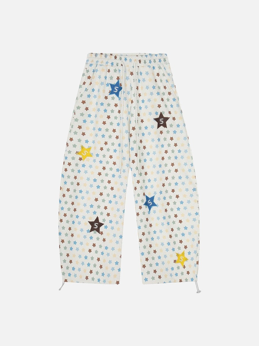DAXUEN Cream wide-leg pants with star print and embroidery