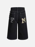 DAXUEN Black wide-leg denim shorts with appliqué details