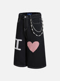 DAXUEN Black wide-leg denim shorts with appliqué details