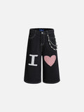 DAXUEN Black wide-leg denim shorts with appliqué details