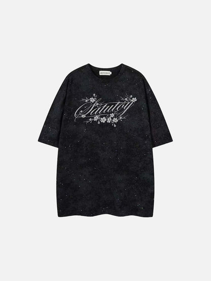 DAXUEN Oversized crew neck t-shirt with floral graphic
