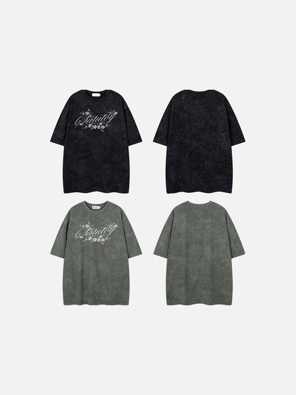 DAXUEN Oversized crew neck t-shirt with floral graphic