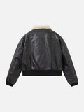 Distressed Faux Leather Bomber Jacket with Fur Collar