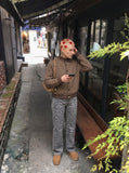 DAXUEN grey striped mock neck cardigan jacket — model photo