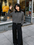 DAXUEN grey striped mock neck cardigan jacket — model photo
