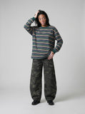 DAXUEN black oversized striped long-sleeve tee — model photo