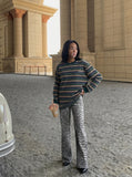 DAXUEN black oversized striped long-sleeve tee — model photo