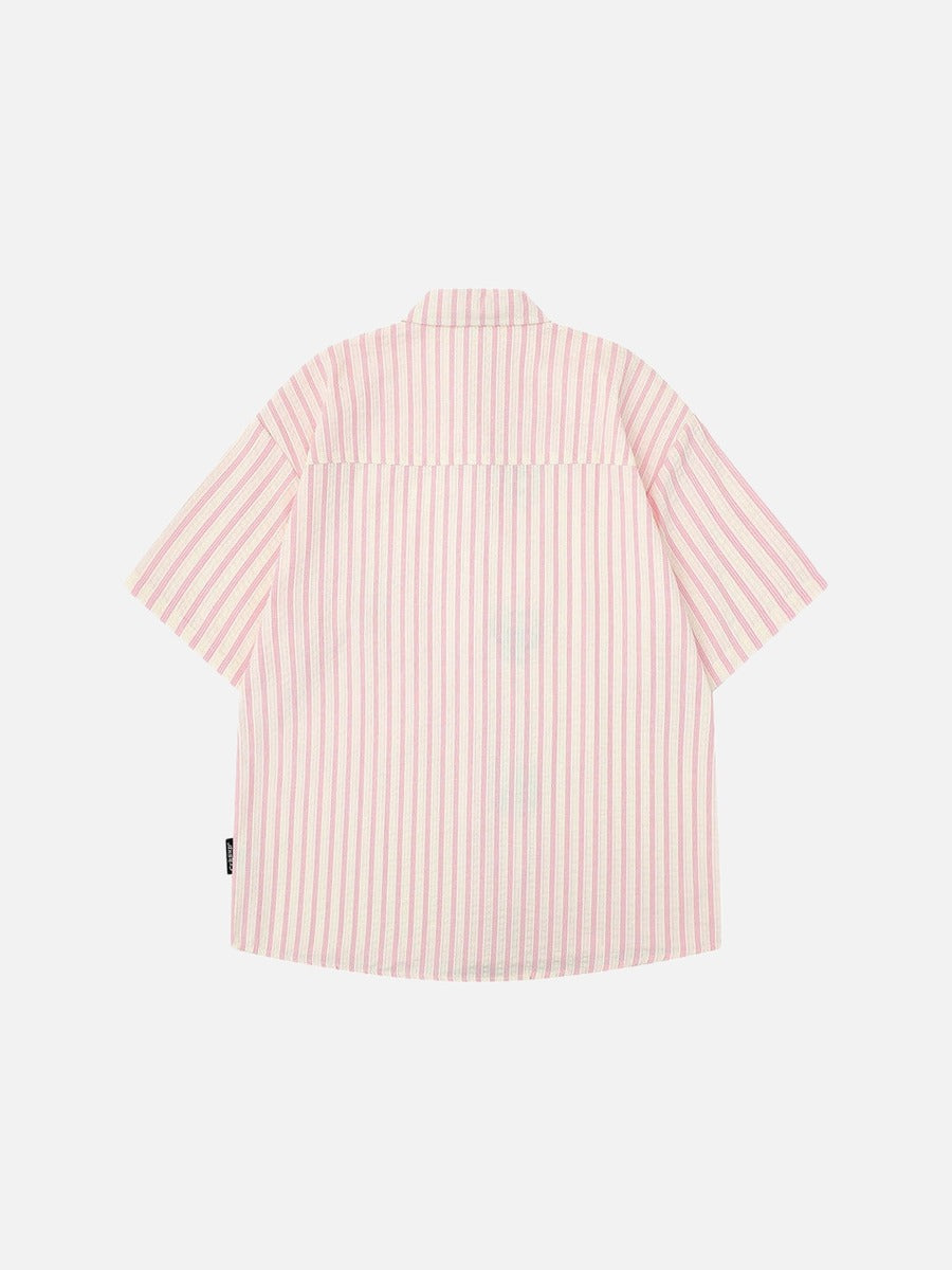 DAXUEN Striped short sleeve button-up shirt with animal embroidery