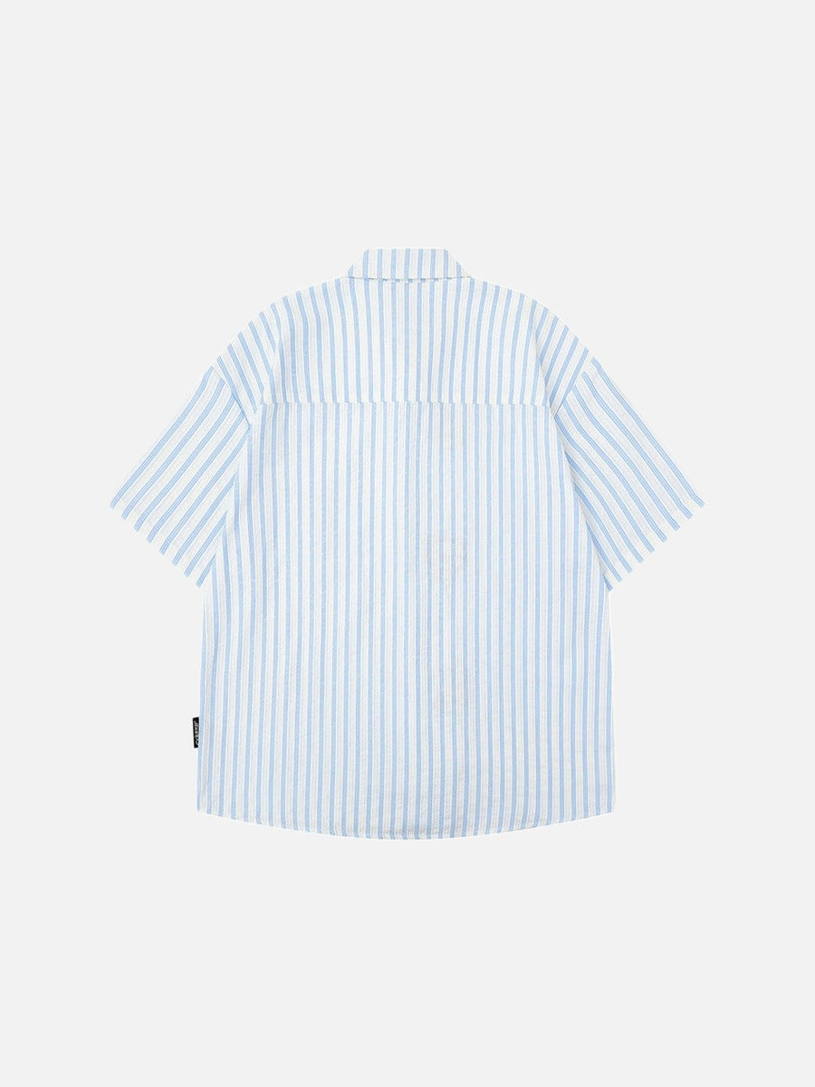 DAXUEN Striped short sleeve button-up shirt with animal embroidery