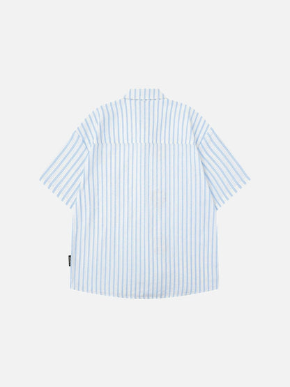 DAXUEN Striped short sleeve button-up shirt with animal embroidery