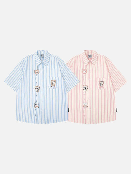 DAXUEN Striped short sleeve button-up shirt with animal embroidery