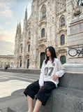 DAXUEN black structured wide-leg capris — model photo