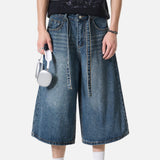 DAXUEN blue wide-leg denim shorts with studded waistband