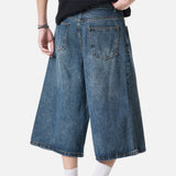 DAXUEN blue wide-leg denim shorts with studded waistband