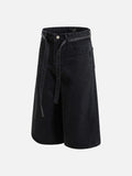 DAXUEN blue wide-leg denim shorts with studded waistband