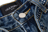 DAXUEN blue wide-leg denim shorts with studded waistband