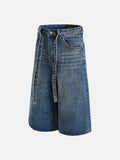 DAXUEN blue wide-leg denim shorts with studded waistband