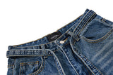 DAXUEN blue wide-leg denim shorts with studded waistband