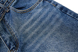DAXUEN blue wide-leg denim shorts with studded waistband