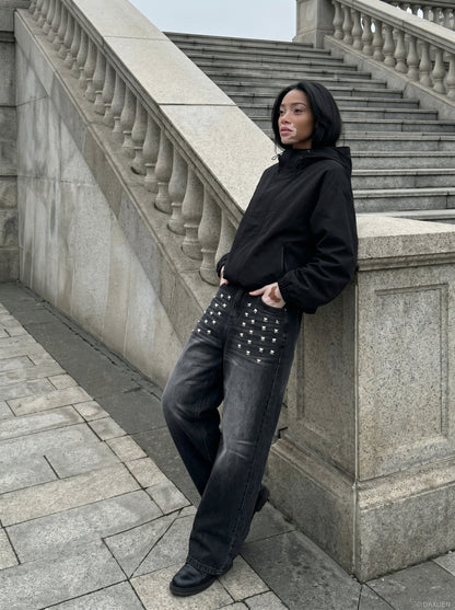 DAXUEN Studded Wide-Leg Denim Jeans | DAXUEN — model photo