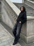 DAXUEN Studded Wide-Leg Denim Jeans | DAXUEN — model photo