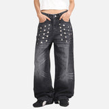 DAXUEN Distressed wide-leg jeans with pyramid studs