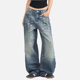 DAXUEN Distressed wide-leg jeans with pyramid studs