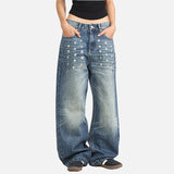 DAXUEN Distressed wide-leg jeans with pyramid studs