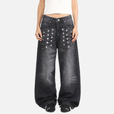DAXUEN Distressed wide-leg jeans with pyramid studs
