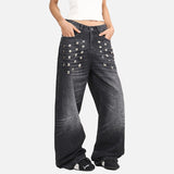 DAXUEN Distressed wide-leg jeans with pyramid studs