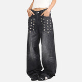 DAXUEN Distressed wide-leg jeans with pyramid studs