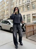 DAXUEN Studded Wide-Leg Denim Jeans | DAXUEN — model photo