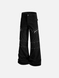 DAXUEN Black wide-leg pants with decorative zippers and studs