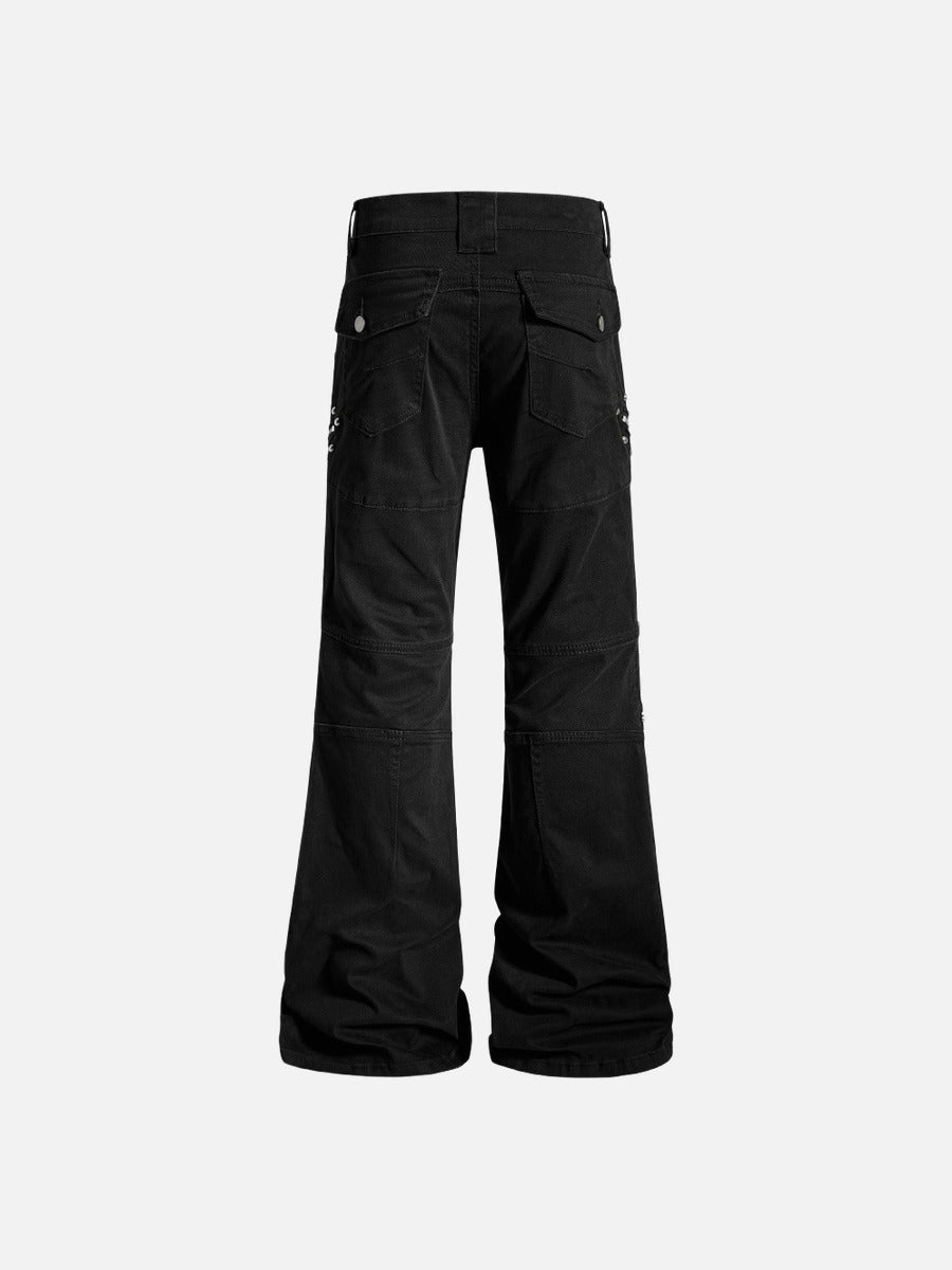 DAXUEN Black wide-leg pants with decorative zippers and studs