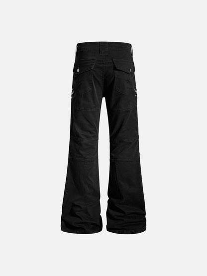 DAXUEN Black wide-leg pants with decorative zippers and studs
