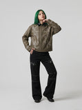 DAXUEN Black wide-leg pants with decorative zippers and studs — model photo