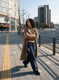 DAXUEN navy blue wide-leg cargo pants with pink accents — model photo