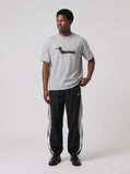 DAXUEN grey marl stylized dachshund graphic t-shirt — model photo