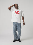 DAXUEN white oversized stylized dove graphic t-shirt — model photo