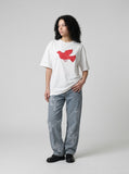 DAXUEN white oversized stylized dove graphic t-shirt — model photo