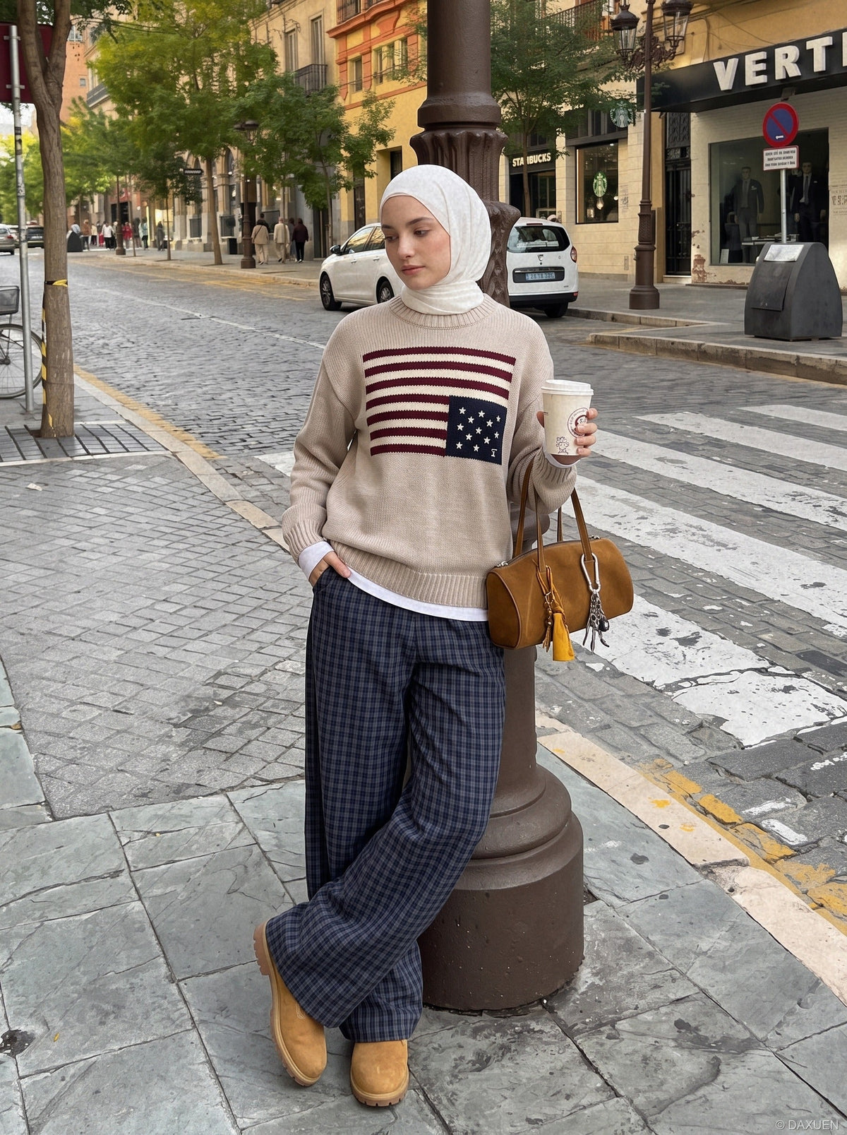 Stylized Flag Graphic Long-Sleeve Sweater