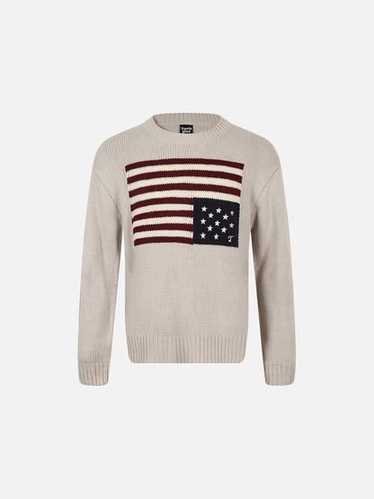 Stylized Flag Graphic Long-Sleeve Sweater