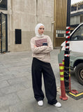 Stylized Flag Graphic Long-Sleeve Sweater