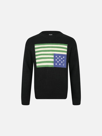 Stylized Flag Graphic Long-Sleeve Sweater